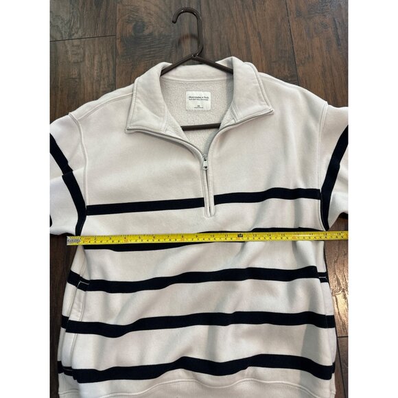 Abercrombie & Fitch XS Striped 1/4 Zip Pullover Beige/Navy - Picture 4 of 5